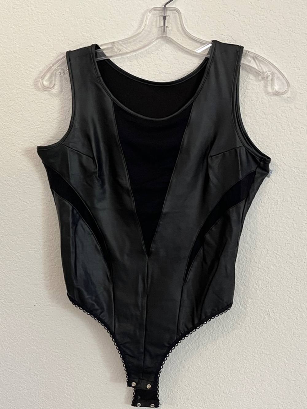 Black Faux Leather Panel Bodysuit